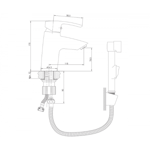 Imprese Хорак хром. Душ гигиенический + Смеситель для умывальника. 05170BT